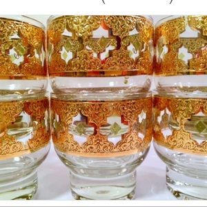 Vintage Culver Signed Mid-Century Valencia22 Gold Whiskey Double Shot Glasses